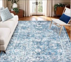 8x10 Washable Vintage Floral Area Rug, Boho Non-Slip Indoor Foldable Carpet Stain Resistant
