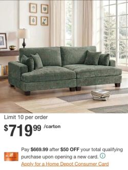 88in length 44in deep Sofa Green Chenille Tufted Upholstered Triple Lounge Square Arm Sofa 4-Cushion