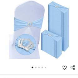 42 Pcs Spandex Chair Sashes with Crown Buckle Slider Stretch Chair Bands Cover Ties for Wedding, Banquet, Gala, Corporate Event, Birthday Party, Baby 