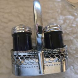 Silver Purple Glass Salt And Pepper Shakers