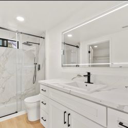 Vanity, Shower Doors, Kitchen Cabinets And Counter Tops