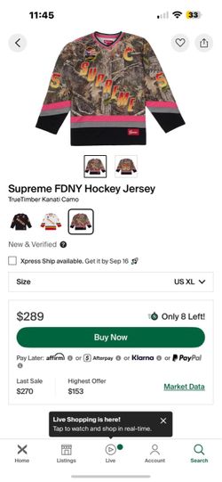 Supreme FDNY Camo Hockey Jersey  Sz XL