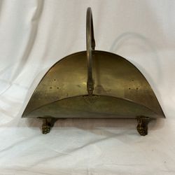 Vintage MCM Brass Wood Log Kindling Holder Basket Fireplace Fire Claw Foot