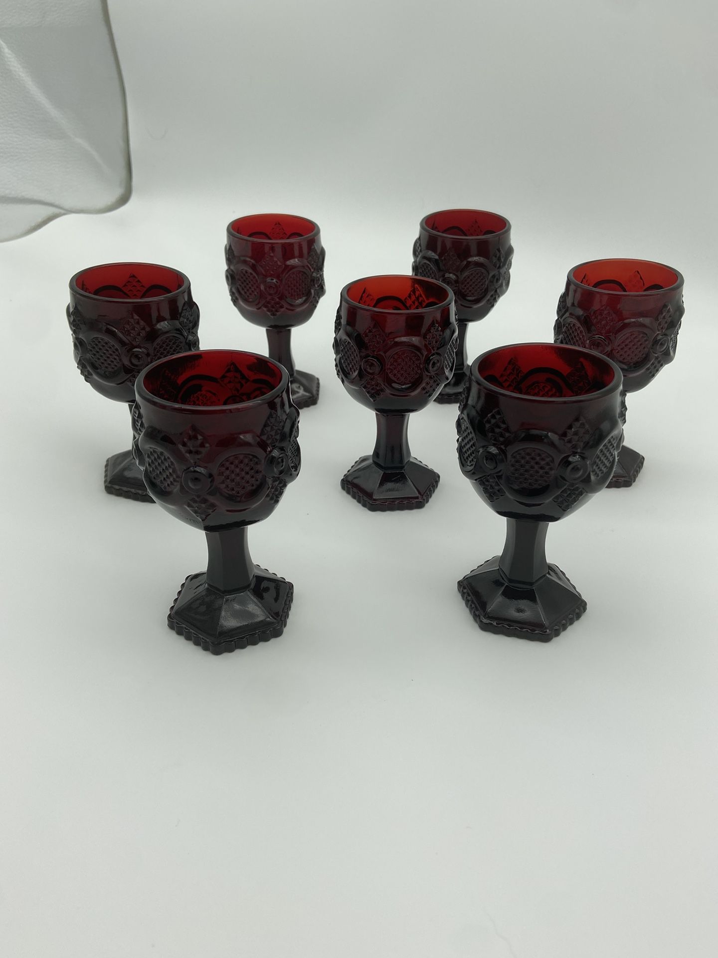 Set Lot of 7 Vintage Avon Ruby Red Cape Cod 8 Oz. 6” Wine Water Glass Goblets