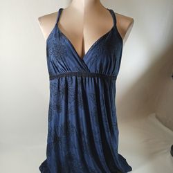 Blue And Black Floral Sleep Dress In Size M