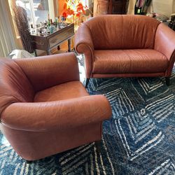 Natuzzi Italia Custom Italian Leather Love Seat & Chair