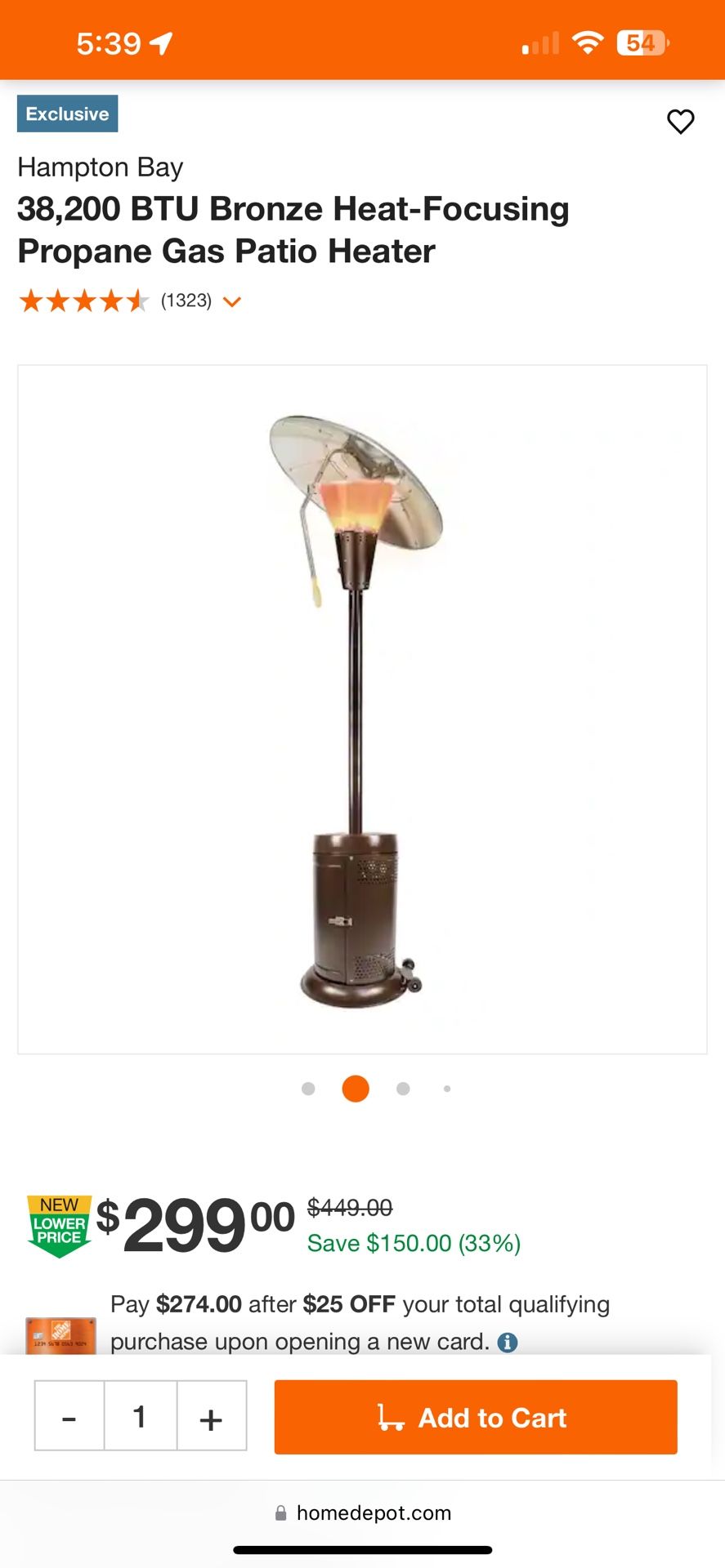 Tilting Patio Heater - Hampton bay Heat-focusing Outdoor Gas Heater
