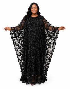 Handmade Midnight Black Floral Kaftan | Plus Size African Boubou 3X–4X