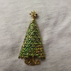 Vintage Enamel Christmas Tree Brooch/ Pin Pre Owned
