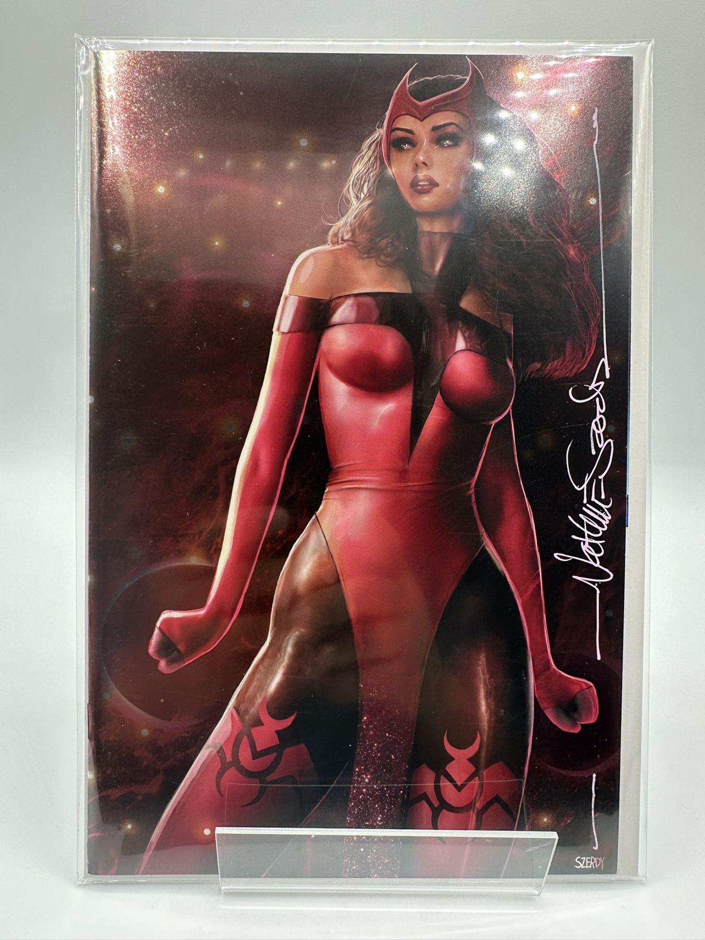  AVENGERS #1 NATHAN SZERDY EXCLUSIVE FOIL VIRGIN VARIANT  SCARLET WITCH SIGNED W/COA