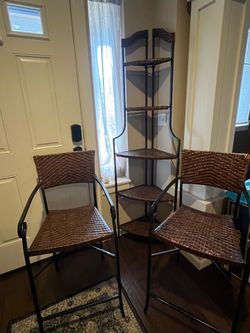Rattan Corner Shelf & Stools