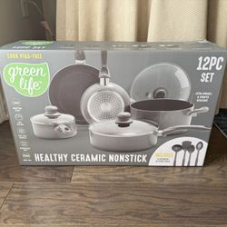 New In Box Green Life 12 Piece Cookware Set