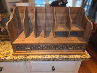 Rustic Wood Desktop Organizer with Drawer