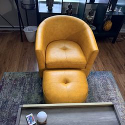 Faux leather arm Chair And Matching Ottoman