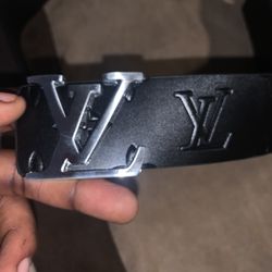 Black Louis Vuitton Belt With Silver Logo
