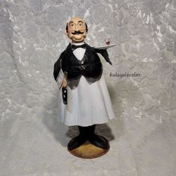 15" Metal Waiter Butler Figurine Articulated Wobble Bistro Kitchen Decor Statue