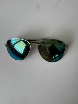 Aeropostale Classic Aviator Sunglasses Silver Frame Blue Green Mirrored Lens 5128