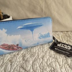 NWT Disney Loungefly Star Wars Falcon Cloud City Blue Zip Around Wallet 8x4