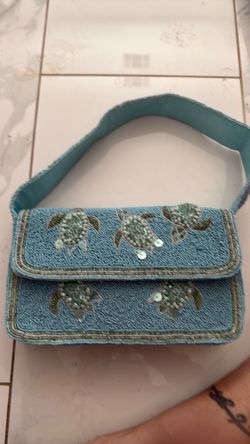 Blue Beaded Sea Turtle Crossbody Bag
