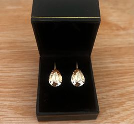 Liz Palacios Antique Brass Rondelle Earrings Swarovski Crystals Champagne