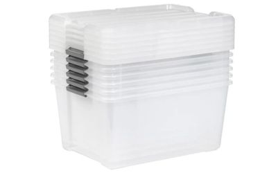 IRIS 45QT Clear Storage Bin with Buckles, 6-pack
