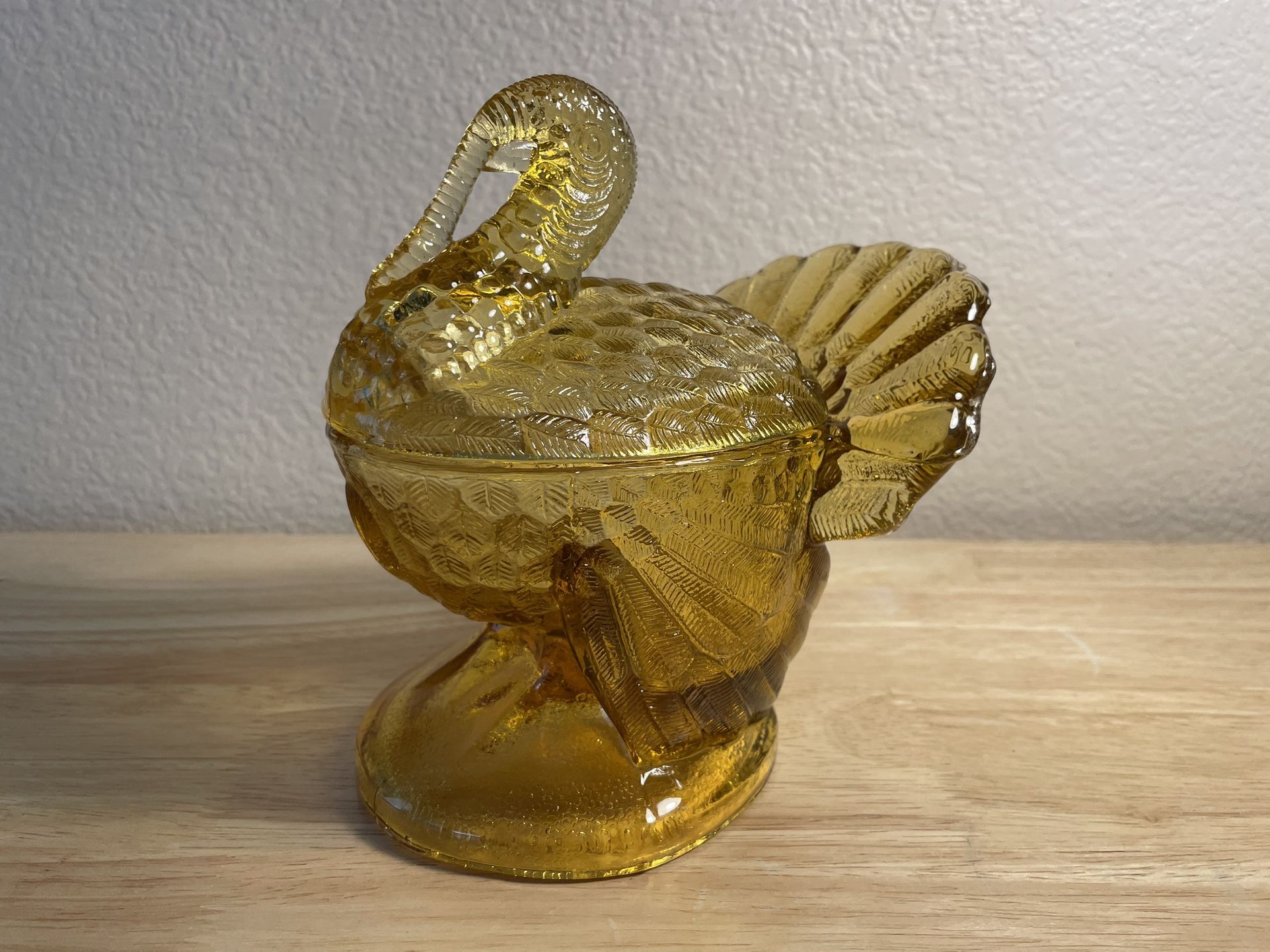Vintage L.E. Smith Amber Glass Turkey Covered Candy Compote Dish