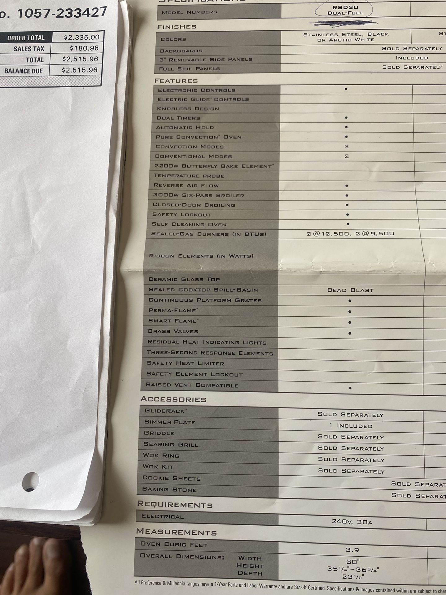 Dacor Convection Oven/Range Combo Model#RSD30