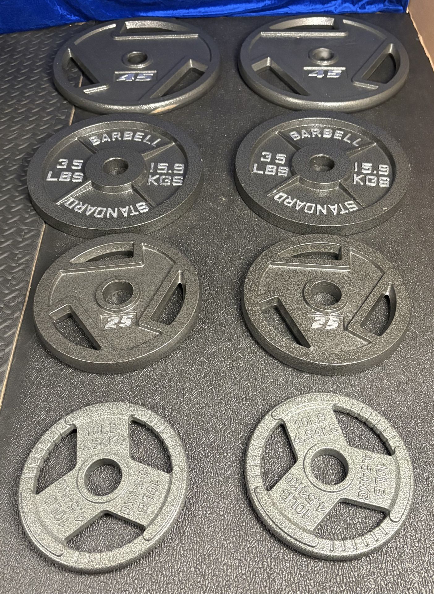 BRAND NEW Olympic Weights Plates Set: 45s 35s 25s & 10s . Btute#230