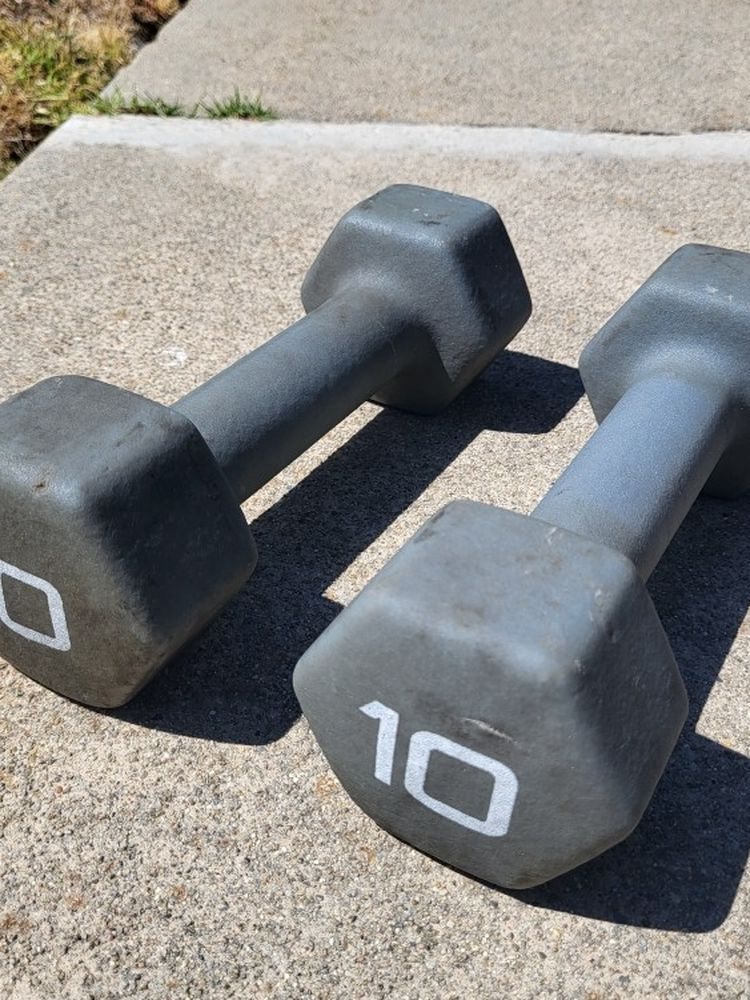 Lot Of Two 10lb 10 Pound Lbs Pounds Dumbbell Weights Exercise