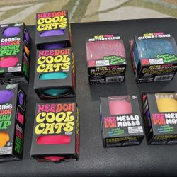 Needoh Glitter Nice Cube, Cool Cats, Mello Mallo, And Teenie Funky Pups
