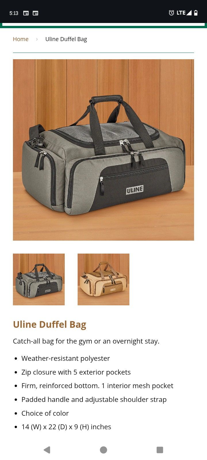 Large Uline Duffle Bag