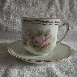 P.K. Silesia Antique Mustache Tea Cup & Saucer Plate Germany