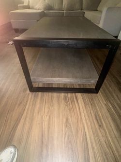 Modern Industrial Coffee Table – Black Metal & Gray Wood Finish