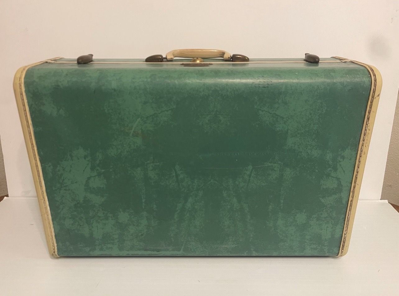 Vintage Samsonite Train Luggage Green Turquoise 21”x 13”x 7”