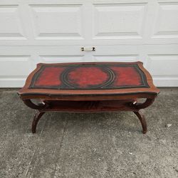 Beautiful Antique Inlaid Leather Top Coffee Table 