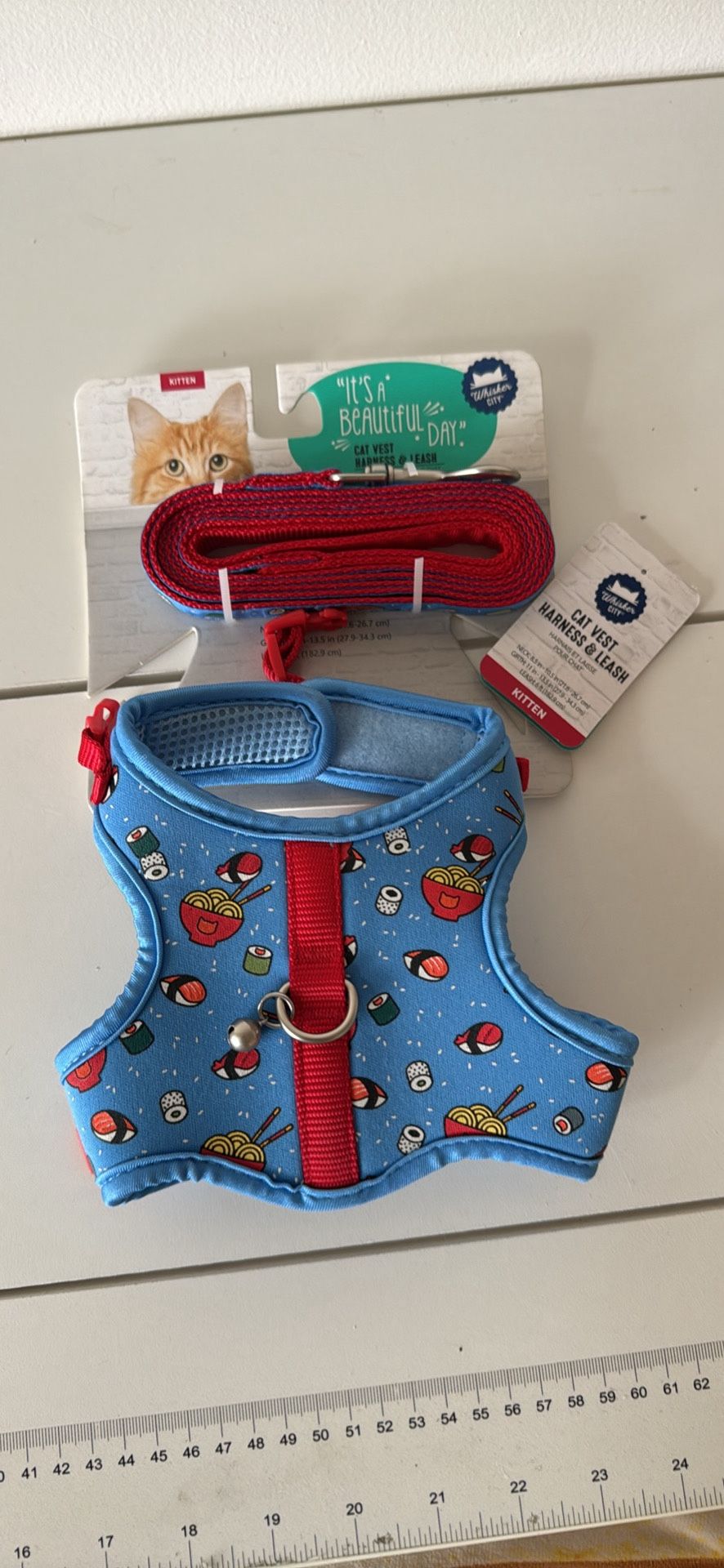 Brand New - Kitten Harness & Leash - Blue Sushi & Ramen Print