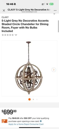 5-Light Grey No Decorative Accents Shaded Circle Chandelier for Dining Room, Foyer with No Bulbs Included