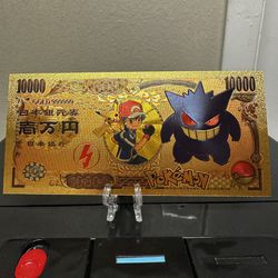 24k Gold Plated Gengar Pokemon Banknote Anime Collectible 