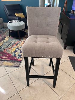 Tufted Fabric Bar Stool with Nailhead Trim