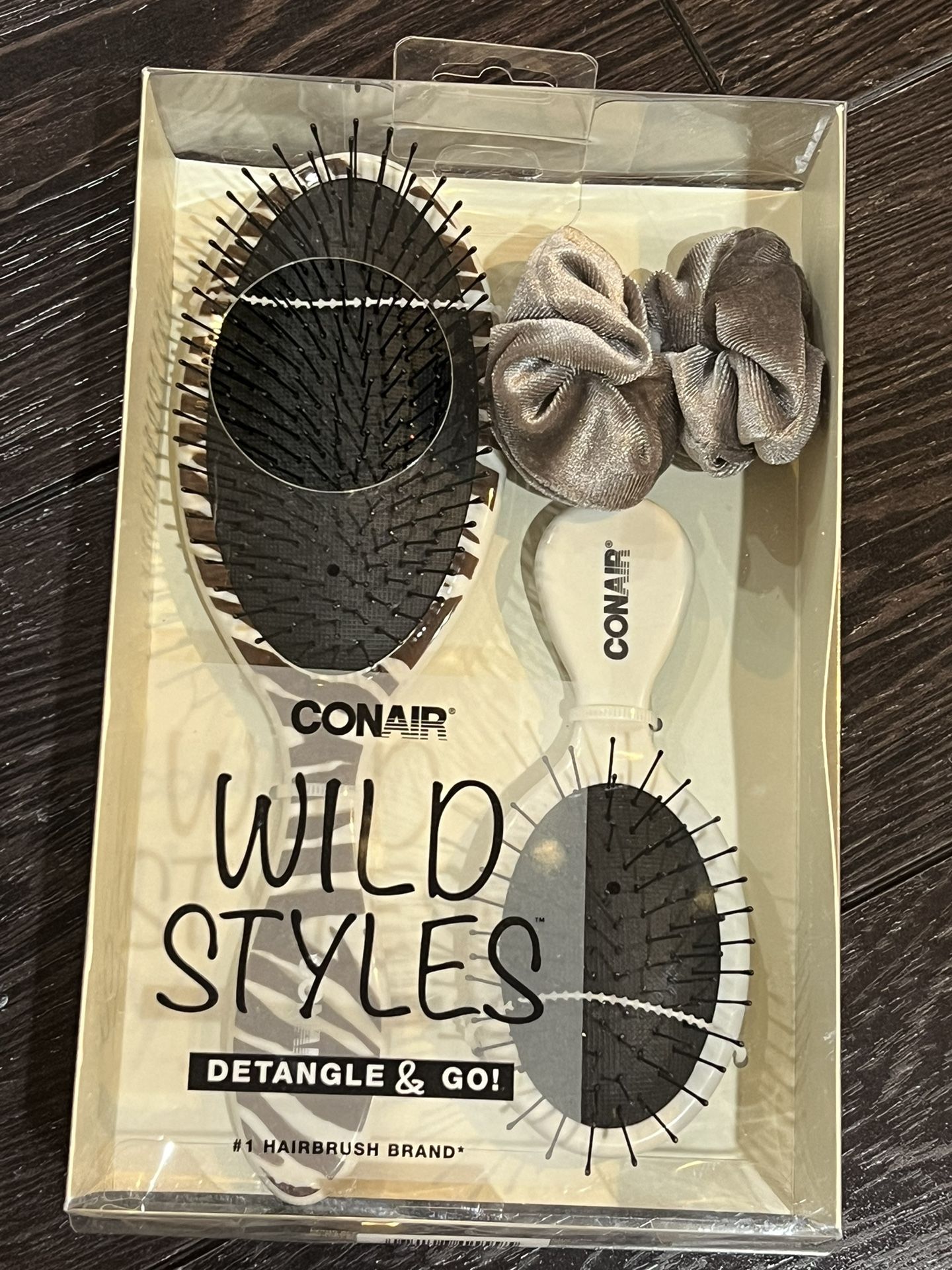 Conair Wild Styles Detangle & Go Brushes and Scrunchie, Set of 3 New In Box