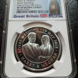 2018 G. Britain S£5 Harry And Meghan Royal Wedding PF 70 Ultra Cameo Silver Coin