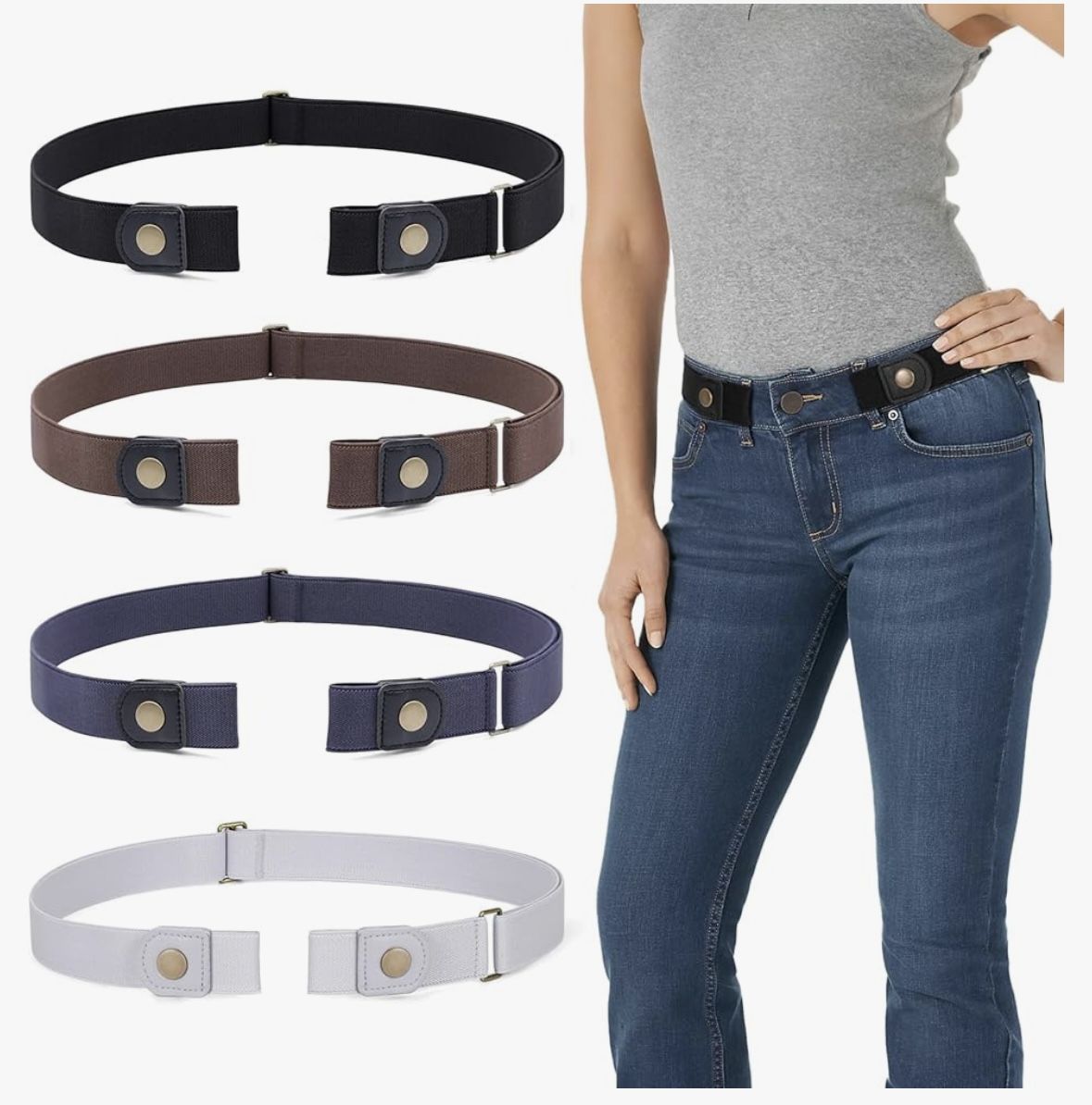No Buckle Belts Adjustable Invisible Elastic Stretch- Black Brown Gray Blue