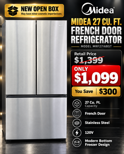 🔥 Midea 27 Cu. Ft. French Door Refrigerator – Only $1,099 – NEW OPEN BOX