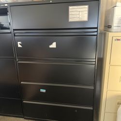 Black 5-Drawer Lateral File Cabinets — Heavy Duty