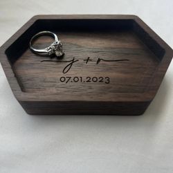 Skinny Hexagon Wood Tray, Engraved Key Ring Dish, Wedding Day Gift, Valentine's Day Gift