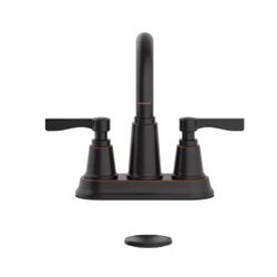 allen + roth Townley Oil rubbed bronze 4-in centerset 2-handle WaterSense High-arc Residential Handle Bathroom Sink Faucet with Drain with Deck Plate