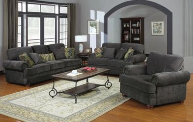 2PC LIVING ROOM SET: SOFA AND LOVE SEAT--SMOKEY GREY