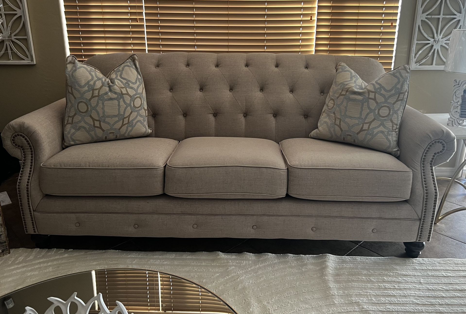 Elegant Beige Tufted Sofa & Loveseat Set