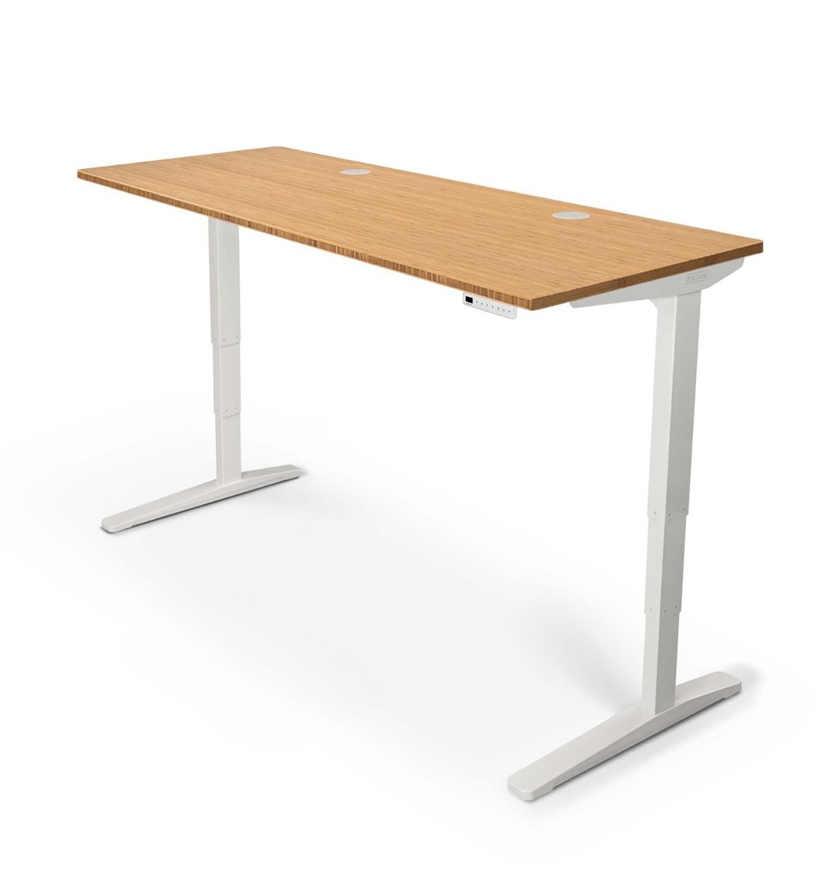 Uplift Desk (72” X 30”) V2 White C-frame With Light Natural Rubberwood Solid Wood 