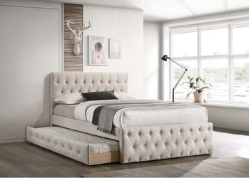 Full twin size light beige trundle bee